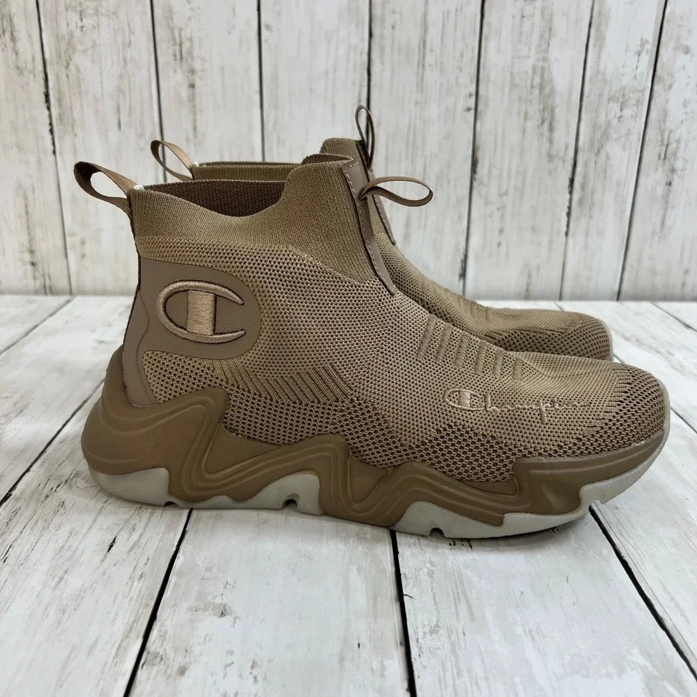 Champion‎ NWOT Men's Tan Knit High Top Sneakers Slip-On Athletic Shoes Size 7.5W